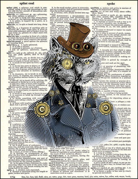 An image of a(n) Cat Portrait Steampunk Dictionary Art Print.