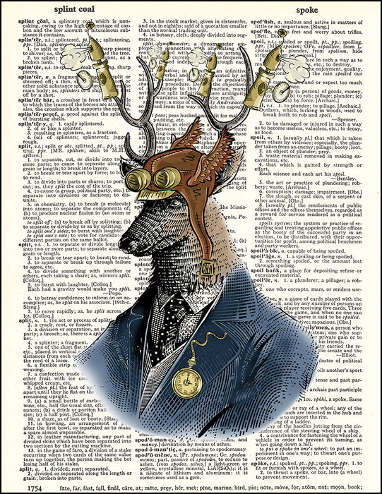 An image of a(n) Deer Portrait Steampunk Dictionary Art Print.