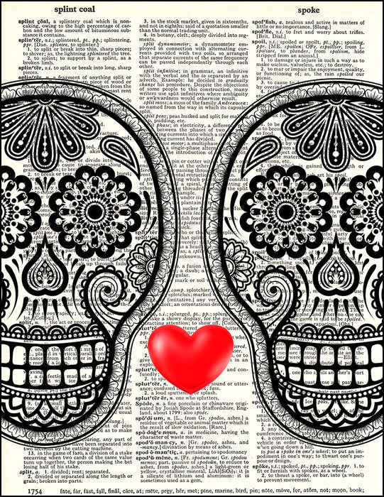 An image of a(n) Day of the Dead Love Dictionary Art Print.
