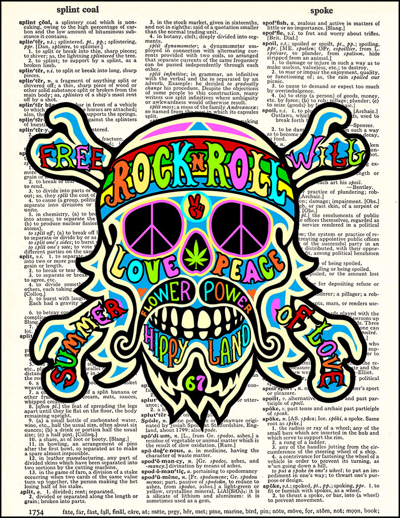 Hippie Skull and Crossbones - Dictionary Art Print — Fresh Prints of