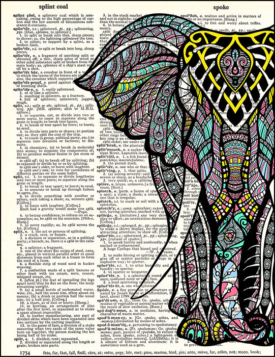 An image of a(n) Zen Elephant Half Dictionary Art Print.