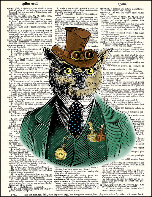 An image of a(n) Owl Steampunk Portrait Dictionary Art Print.