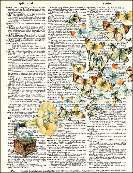 An image of a(n) Antique Record Player and Butterflies Dictionary Art Print.