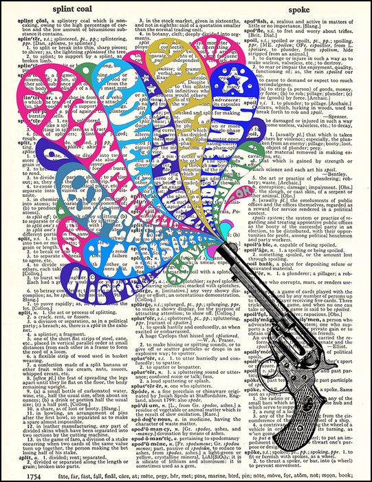 An image of a(n) 60's Peace Pistol Peacetol Dictionary Art Print.