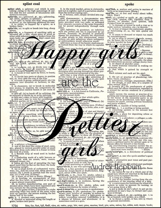 An image of a(n) Happy Girls Quote Dictionary Art Print.