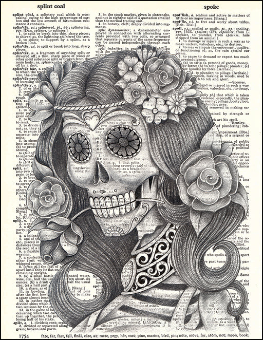 An image of a(n) Day of the Dead Pencil Girl Dictionary Art Print.