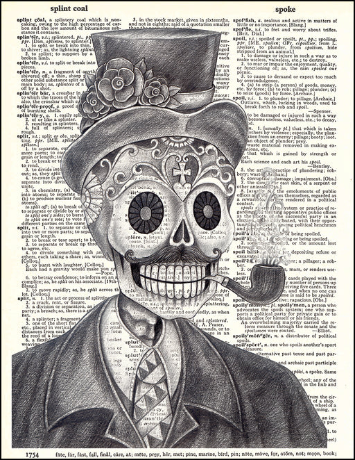An image of a(n) Day of the Dead Pencil Man Dictionary Art Print.