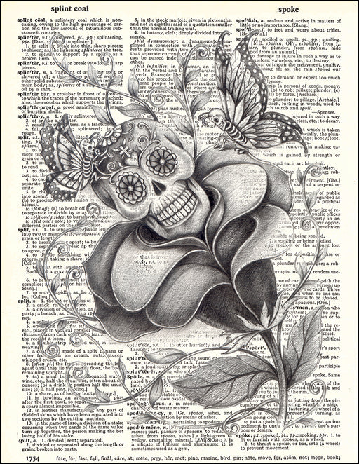 An image of a(n) Day of the Dead Rose Dictionary Art Print.