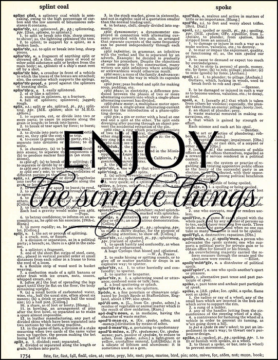 An image of a(n) Enjoy Simple Things Quote Dictionary Art Print.