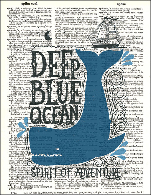 An image of a(n) Typography - Deep Blue Ocean Dictionary Art Print.