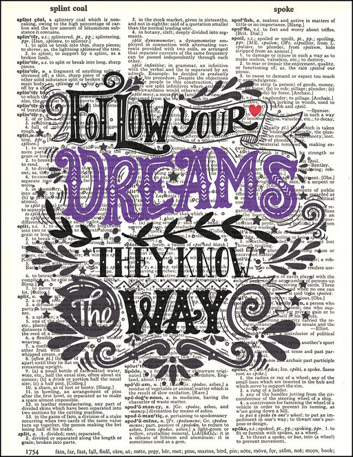 An image of a(n) Typography - Follow Your Dreams Dictionary Art Print.