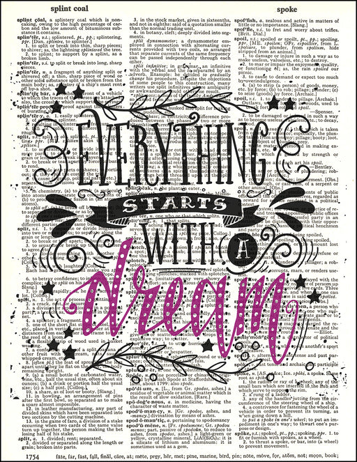 An image of a(n) Typography - Start with a Dream Dictionary Art Print.