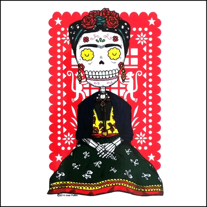 An image of a(n) Frida inspired  Day of the Dead sticker.