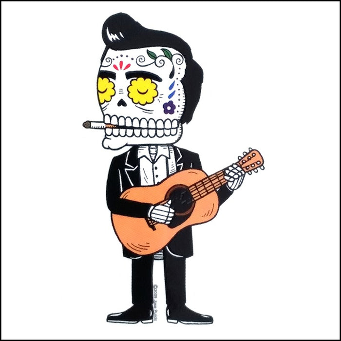 An image of a(n) Johnny Cash inspired  Day of the Dead sticker.
