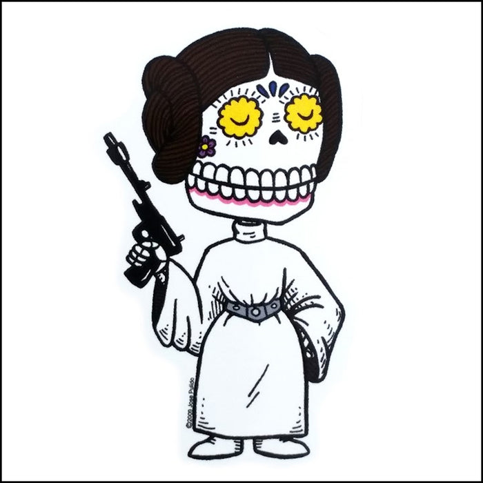 An image of a(n) Princess Leia inspired  Day of the Dead sticker.