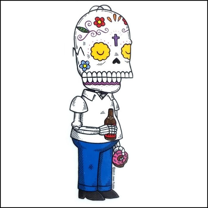 An image of a(n) Homer Simpson inspired  Day of the Dead sticker.
