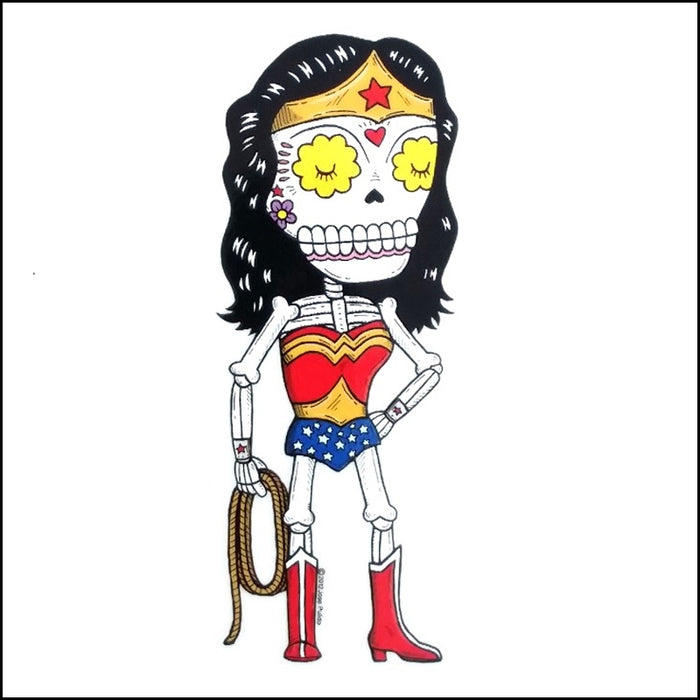 An image of a(n) Wonder Woman inspired  Day of the Dead sticker.