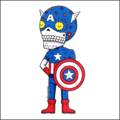 An image of a(n) Captain America inspired  Day of the Dead sticker.