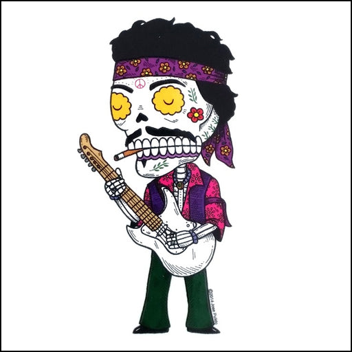 An image of a(n) Jimi Hendrix inspired  Day of the Dead sticker.