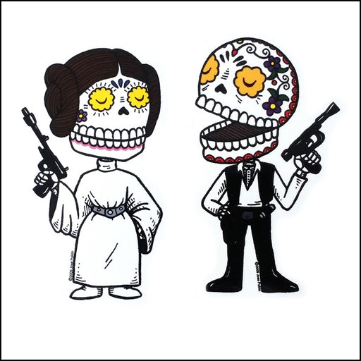 An image of a(n) Princess Leia And Han Solo inspired  Day of the Dead sticker.