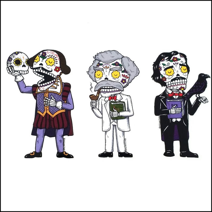An image of a(n) Literary Trio inspired  Day of the Dead sticker.
