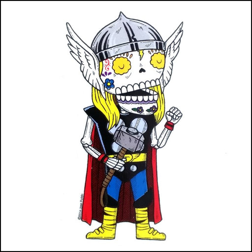 An image of a(n) Thor inspired  Day of the Dead sticker.