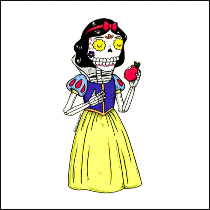 An image of a(n) Snow White inspired  Day of the Dead sticker.