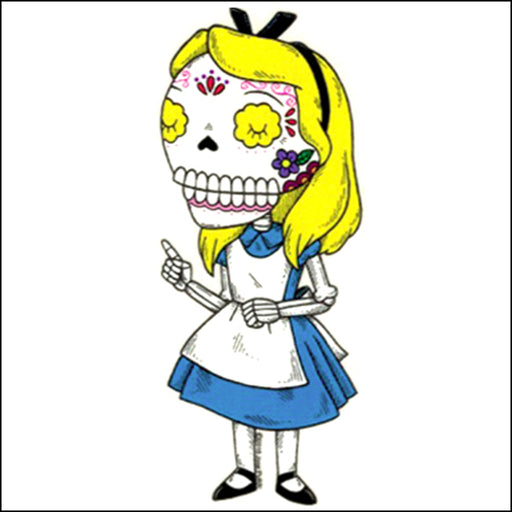 An image of a(n) Alice inspired  Day of the Dead sticker.