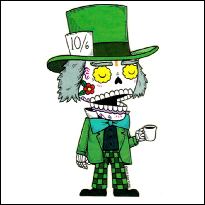 An image of a(n) Mad Hatter inspired  Day of the Dead sticker.