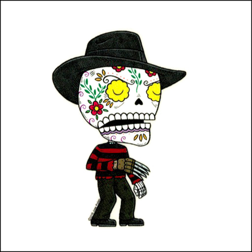 An image of a(n) Freddy Krueger inspired  Day of the Dead sticker.