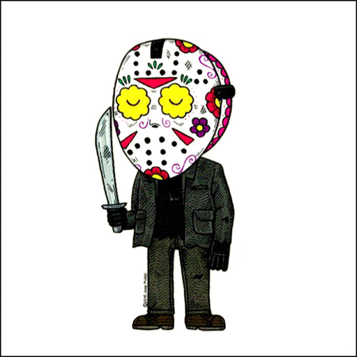 An image of a(n) Jason Voorhees inspired  Day of the Dead sticker.