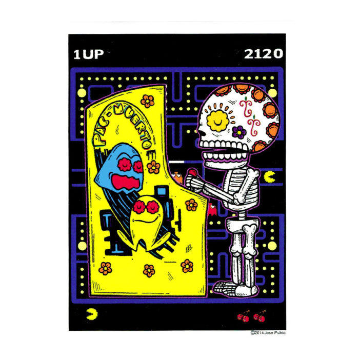 An image of a(n) Pac Man Muerto Day of the Dead Sticker.