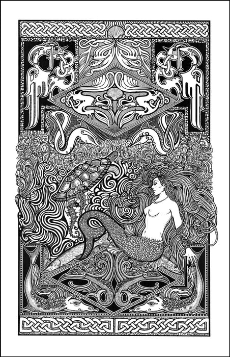 An image of a(n) Celtic Mermaid Letterpress Posterography Art Print.
