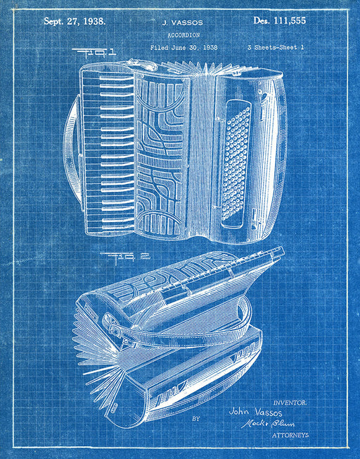 An image of a(n) Accordion 1938 - Patent Art Print - Blueprint.