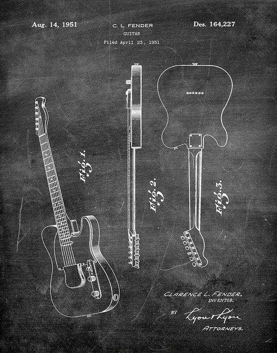 An image of a(n) Fender Guitar 1951 - Patent Art Print - Chalkboard.