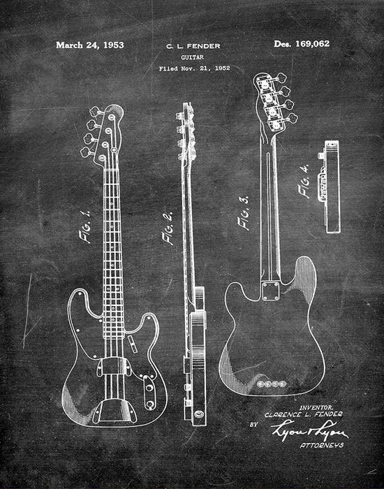 An image of a(n) Fender Guitar 1953 - Patent Art Print - Chalkboard.