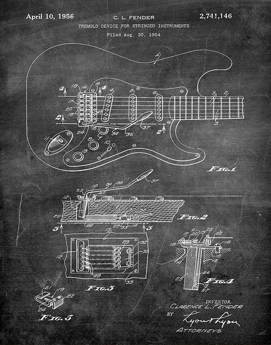 An image of a(n) Fender Guitar 1956 - Patent Art Print - Chalkboard.