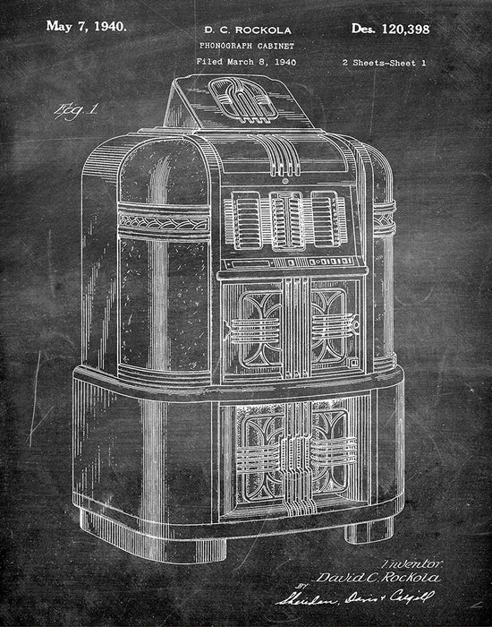An image of a(n) Rockola 1940 - Patent Art Print - Chalkboard.