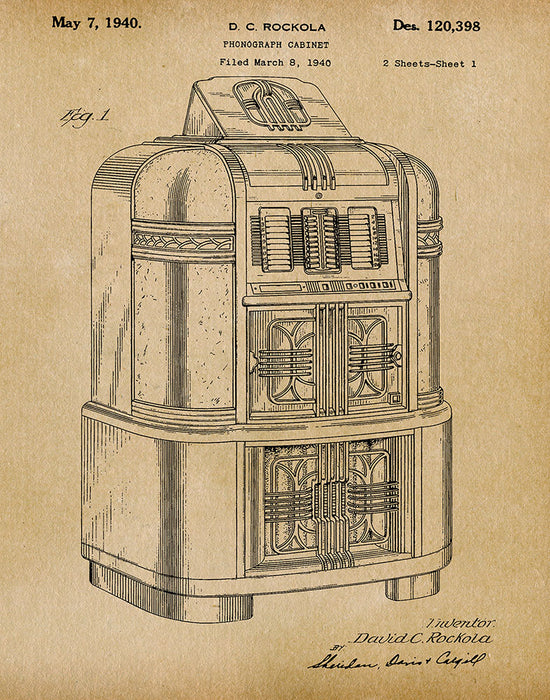 An image of a(n) Rockola 1940 - Patent Art Print - Parchment.