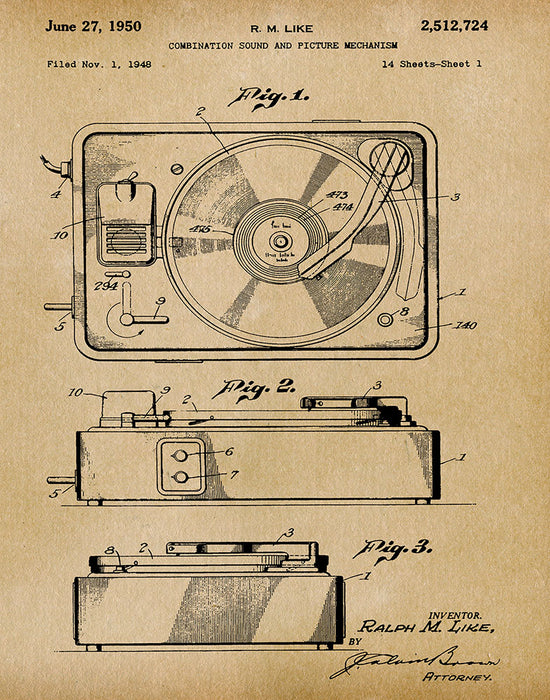 An image of a(n) Turntable 1950 - Patent Art Print - Parchment.