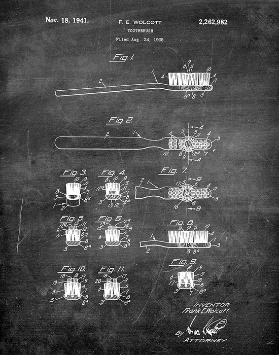 An image of a(n) Toothbrush 1941 - Patent Art Print - Chalkboard.