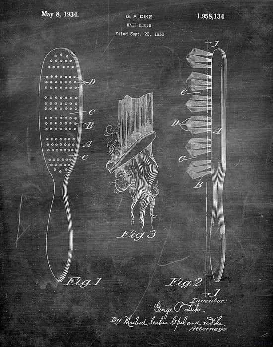 An image of a(n) Hair Brush 1934 - Patent Art Print - Chalkboard.