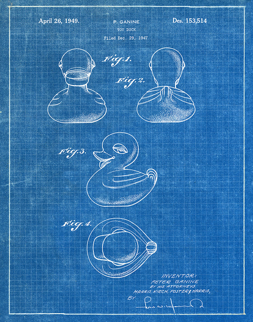 An image of a(n) Rubber Ducky 1949 - Patent Art Print - Blueprint.