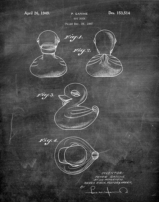 An image of a(n) Rubber Ducky 1949 - Patent Art Print - Chalkboard.