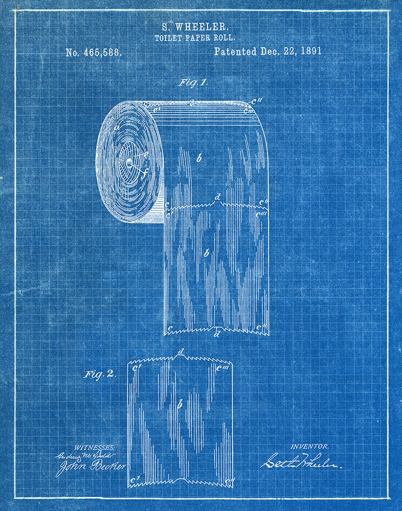 Toilet Paper Roll 1891 - Patent Art Print - Blueprint — Fresh Prints of CT