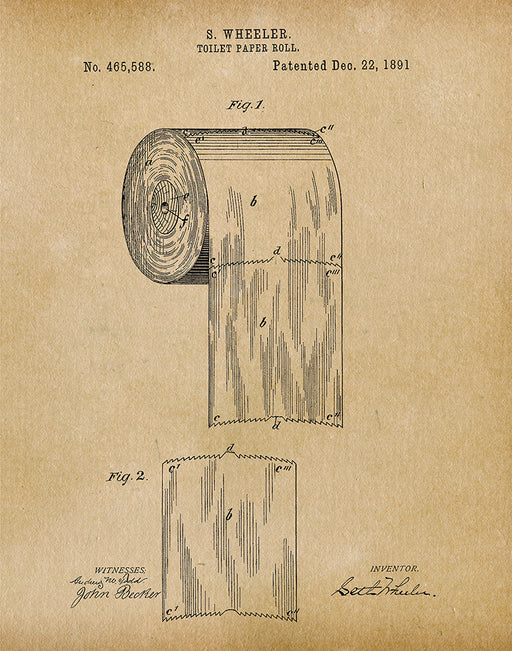An image of a(n) Toilet Paper Roll 1891 - Patent Art Print - Parchment.