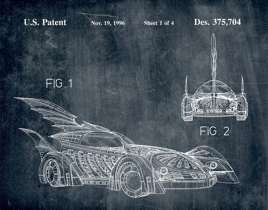 An image of a(n) Batmobile 1996 - Patent Art Print - Chalkboard.