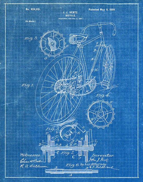 An image of a(n) Bicycle 1899 - Patent Art Print - Blueprint.
