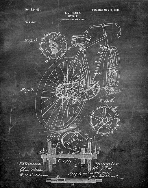 An image of a(n) Bicycle 1899 - Patent Art Print - Chalkboard.