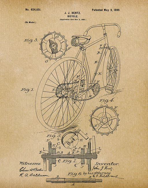 An image of a(n) Bicycle 1899 - Patent Art Print - Parchment.